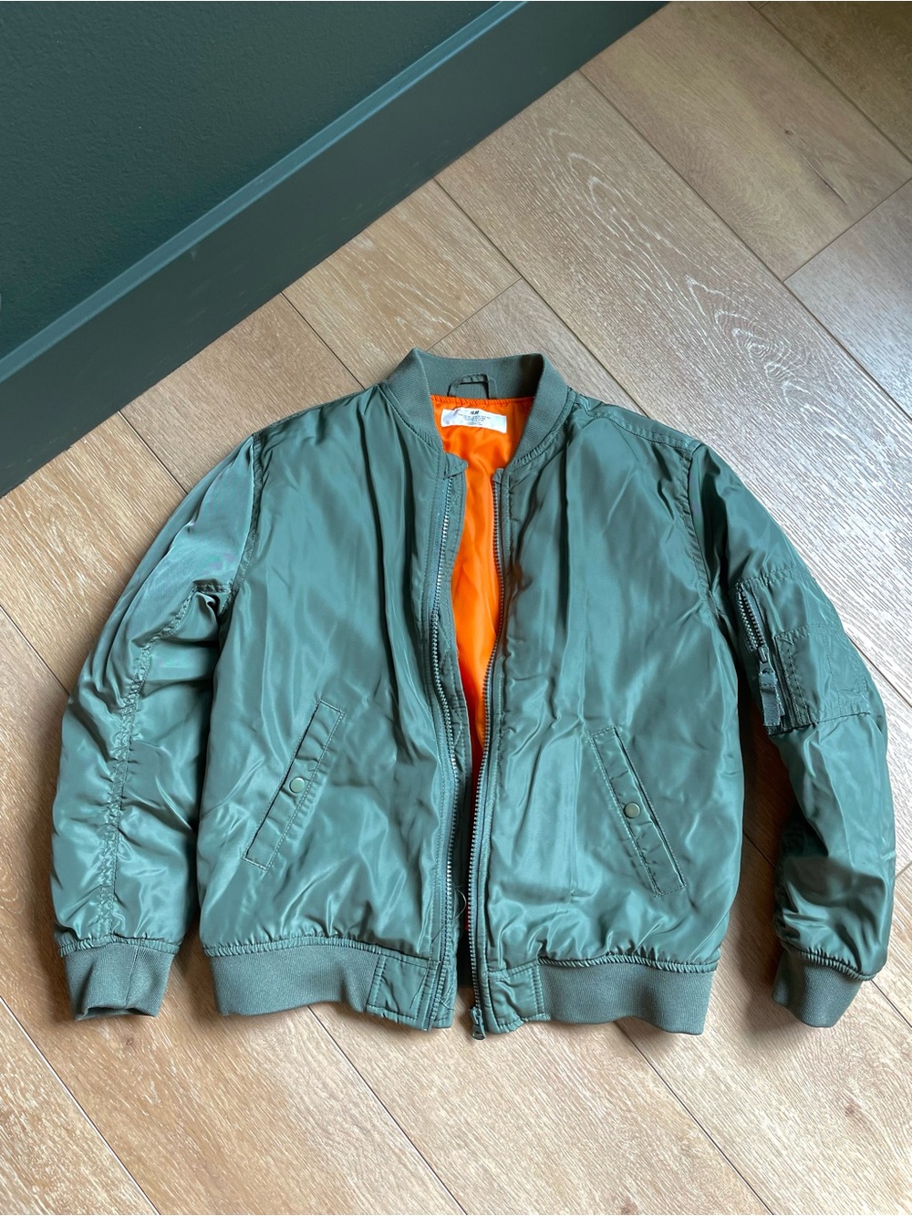 H&M Olive Green Bomber Jacket with Orange Lining
